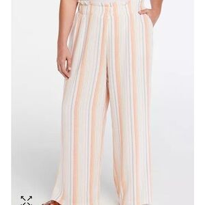 Rafaella Linen Wide Leg Pants White and Orange Flowing Fit